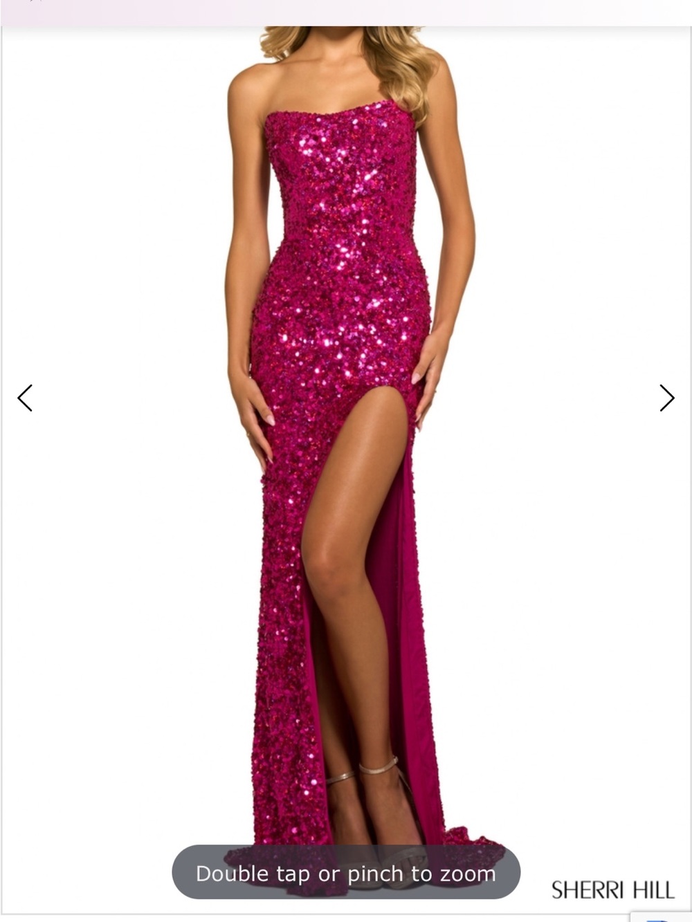 Sherri Hill Hot Pink Sequin Strapless Gown with High Slit
